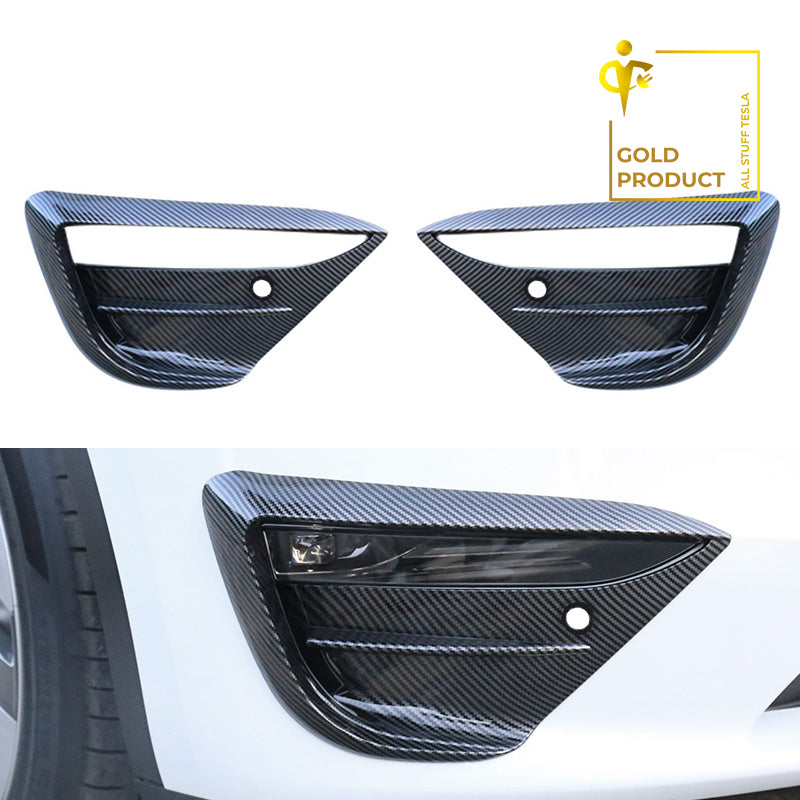 Bright Carbon Pattern ABS Front Fog Lamp Spoiler For Model 3