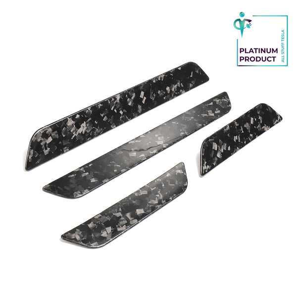 Bright Forging Pattern Real Carbon Fiber Front and Rear Door Sill Strip Trim For Model 3