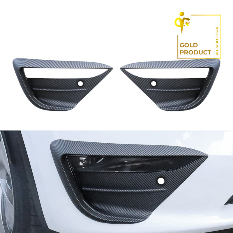 Matte Carbon Pattern ABS Front Fog Lamp Spoiler For Model 3