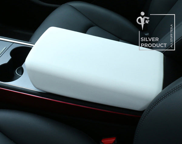 White TPE Armrest Box Protective Cover For Model 3 and Model Y