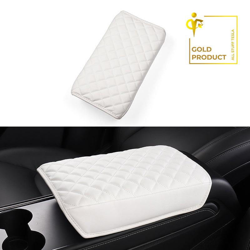 White Faux Leather Armrest Box Protective Cover For Model 3 and Model Y