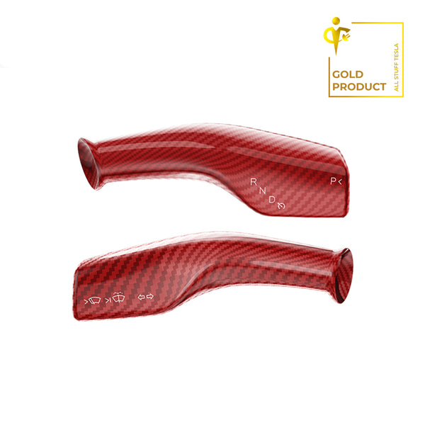 Red Carbon Fiber Pattern ABS Turn Signal Lever Full Cover For Model 3 and Model Y