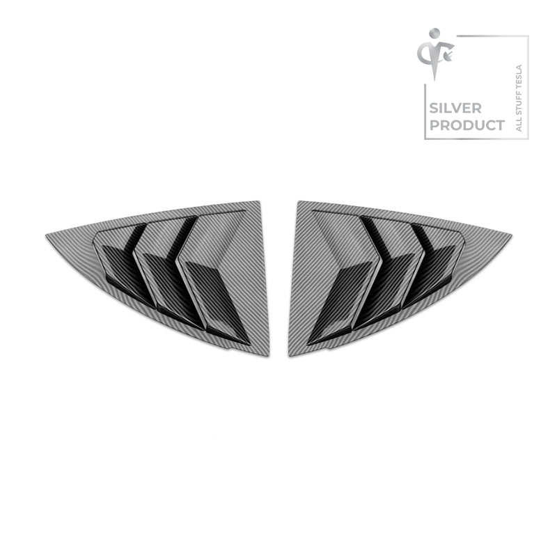 Bright Carbon Fiber Pattern ABS Sport Rear Side Window Louver Cover for Model Y 2019-2022