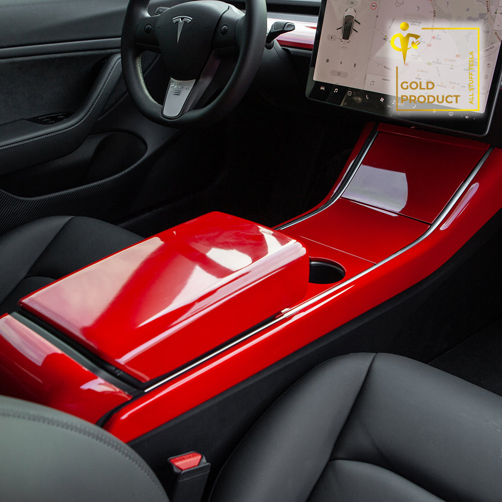 Red ABS Armrest Box Protective Cover For Model 3 and Model Y