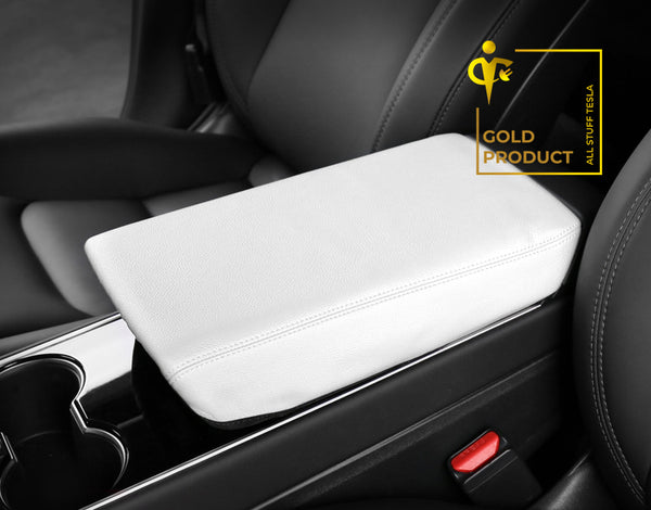White Leather Armrest Box Protective Cover For Model 3 and Model Y