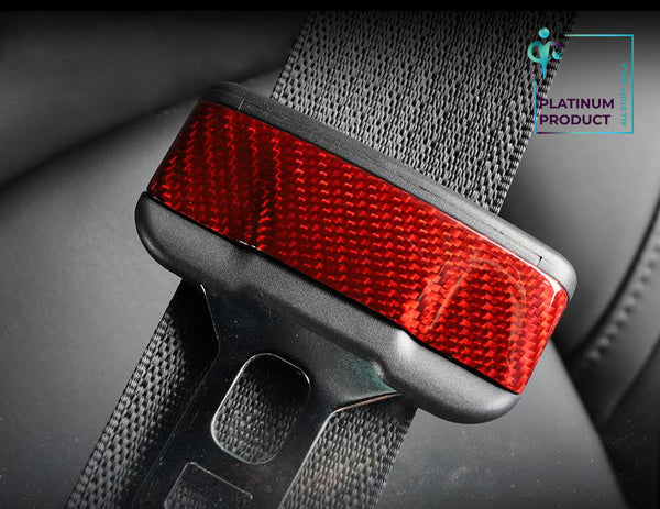 Red Bright Carbon Real Carbon Fiber Seat Belt Buckle Cover Trim For Model 3 and Model Y (2 pcs)
