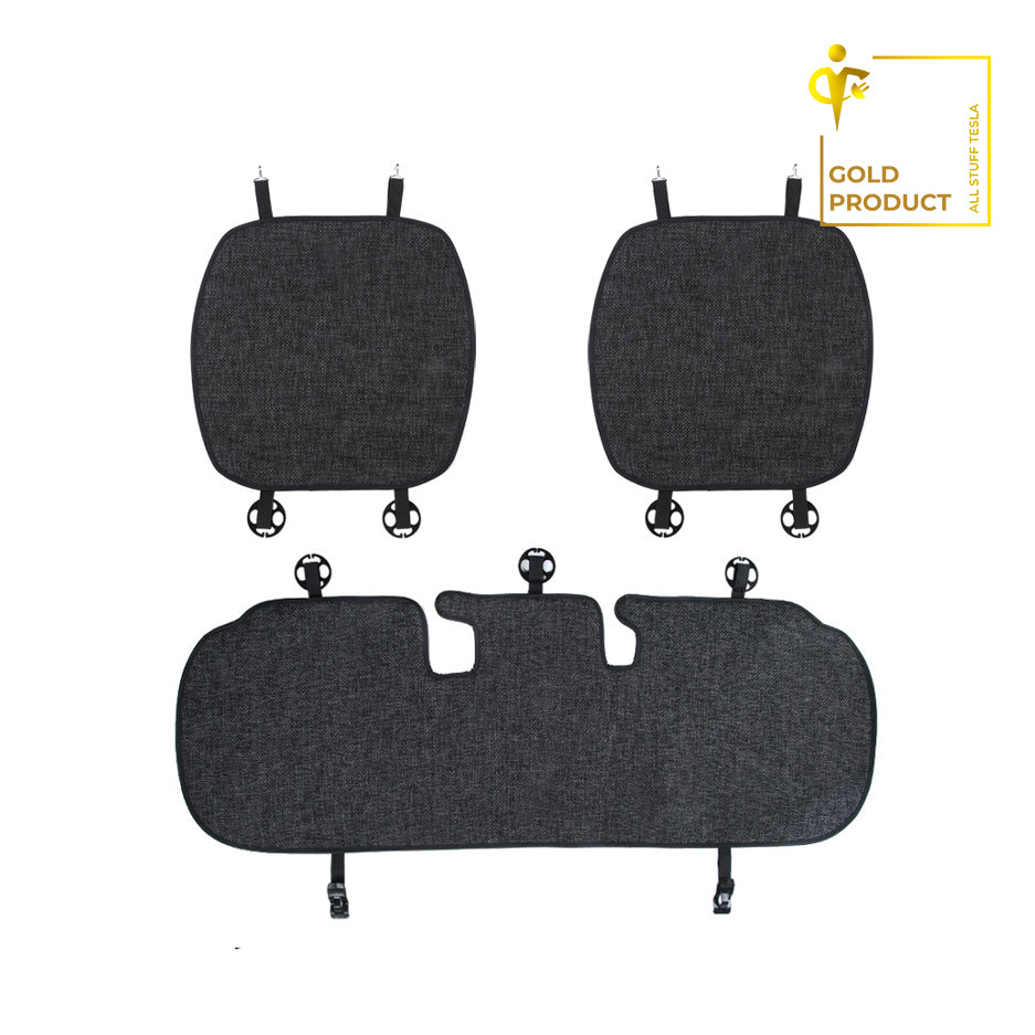 Gray Linen Front and Rear Car Seat Cushion Covers For Model Y