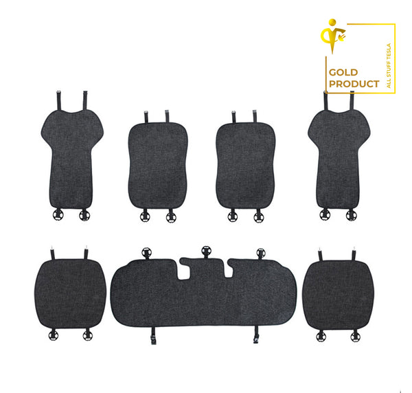 Gray Linen Full Car Seat Cushion Cover Set For Model Y