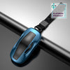 Blue Aluminum Alloy Protective Car Key Cover With Leather Strap For Model 3