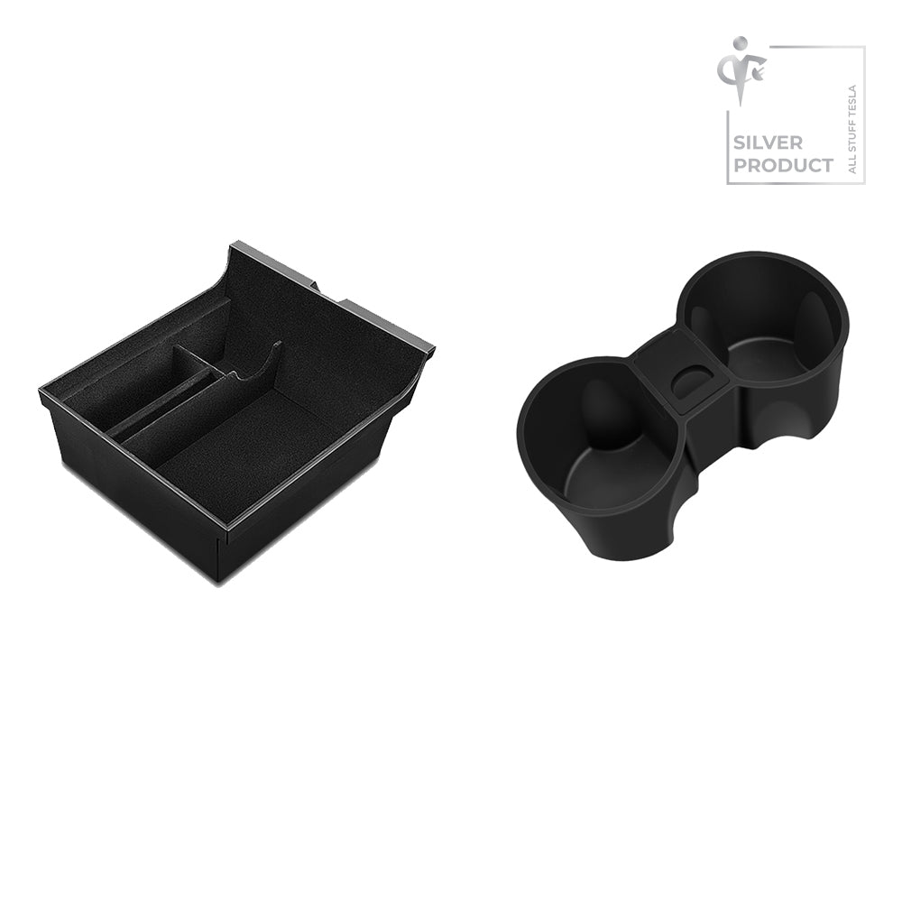 Flocking Central Storage Box Organizer and Water Cup Holder Cover with Storage Set For Model 3 and Model Y