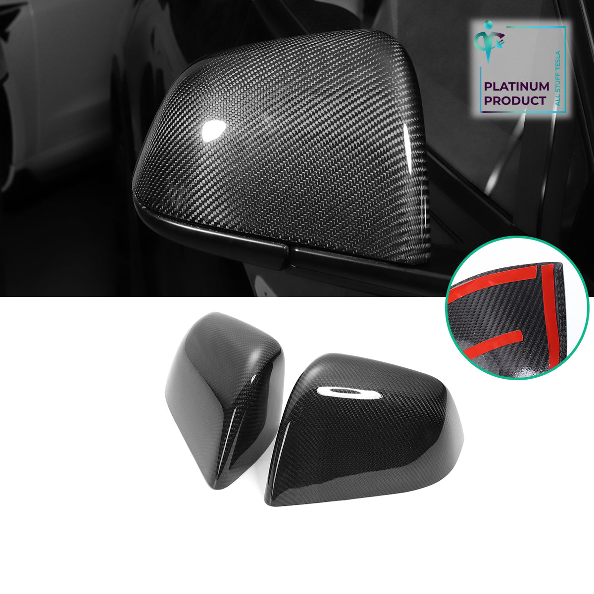 Bright Carbon Real Carbon Fiber Side Mirror Decorative Cover For Model Y
