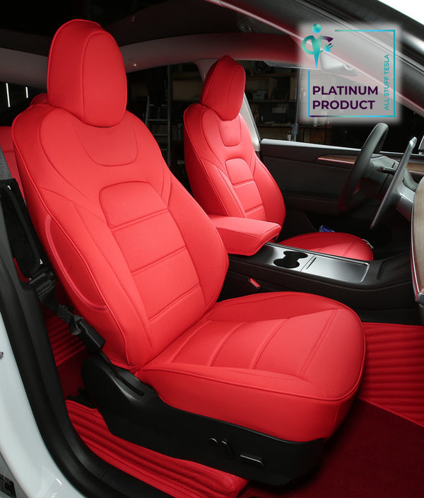 Red Nappa Leather Half Surround Seat Cover For Model Y