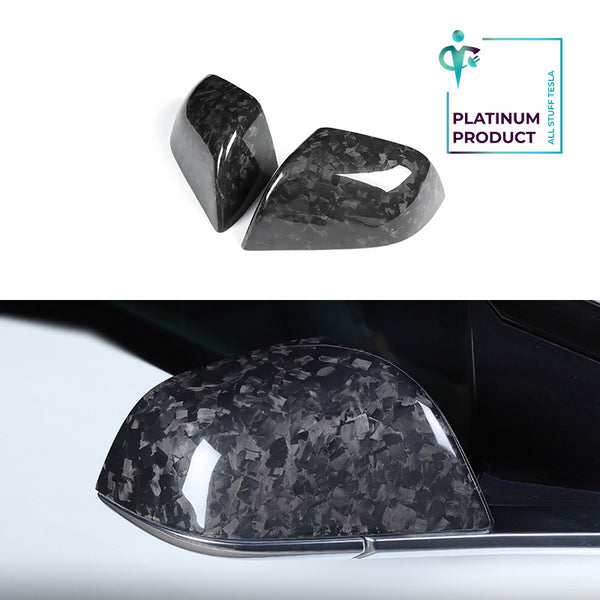 Bright Forging Pattern Real Carbon Fiber Side Mirror Decorative Cover For Model 3