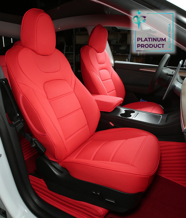 Red Nappa Leather Full Surround Seat Cover For Model 3 2024