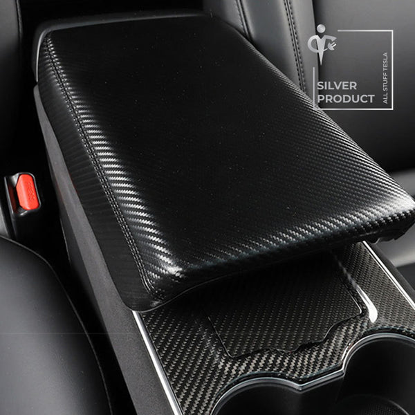 Carbon Fiber Pattern PU Leather Armrest Box Protective Cover For Model 3 and Model Y