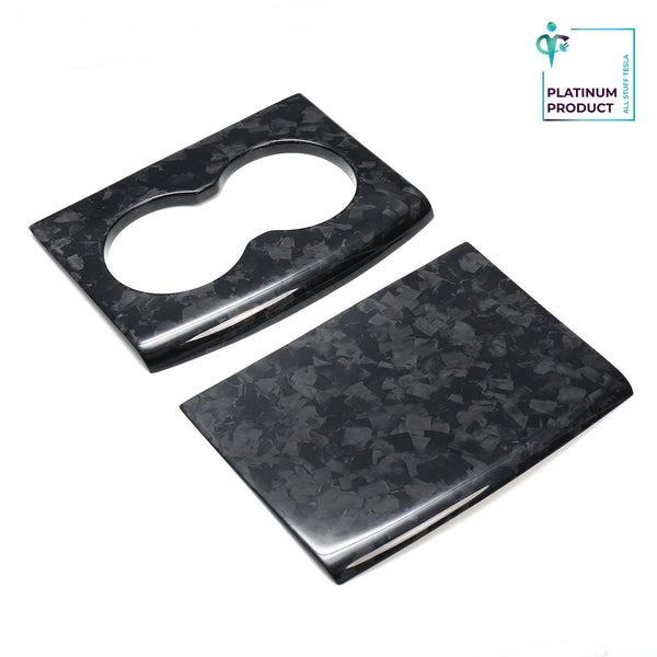 Bright Forging Pattern Real Carbon Fiber Front And Rear Cup Holder Decorative Trim For Model X and Model S