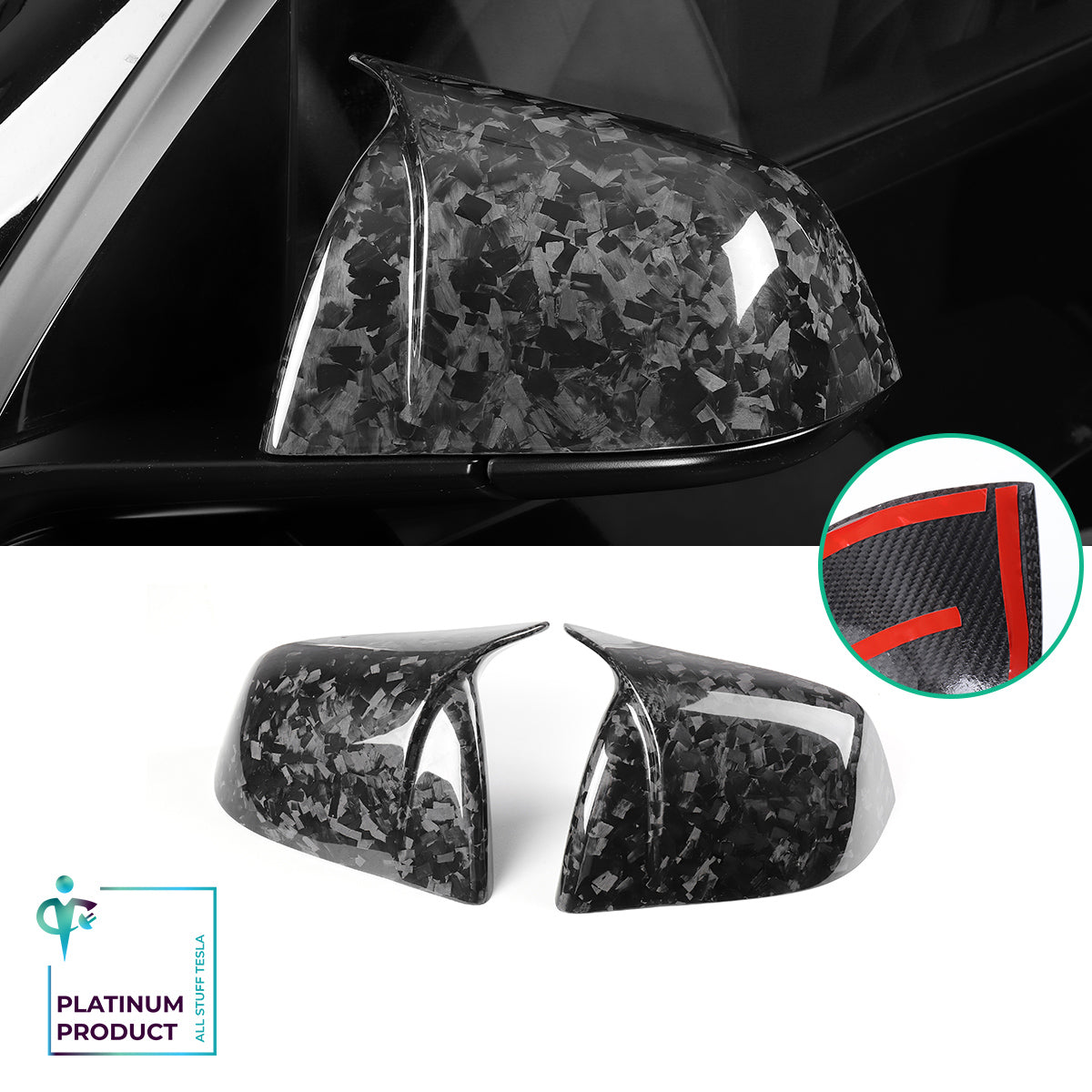 Bright Forging Pattern Real Carbon Fiber Side Mirror Decorative Horn Cover For Model Y