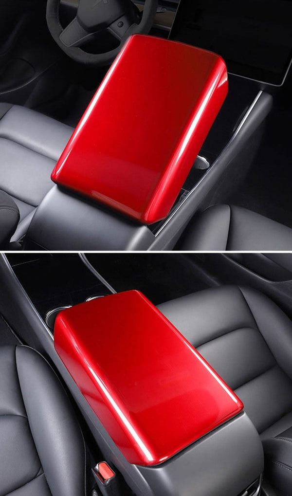 Red ABS Armrest Box Protective Cover For Model 3 and Model Y