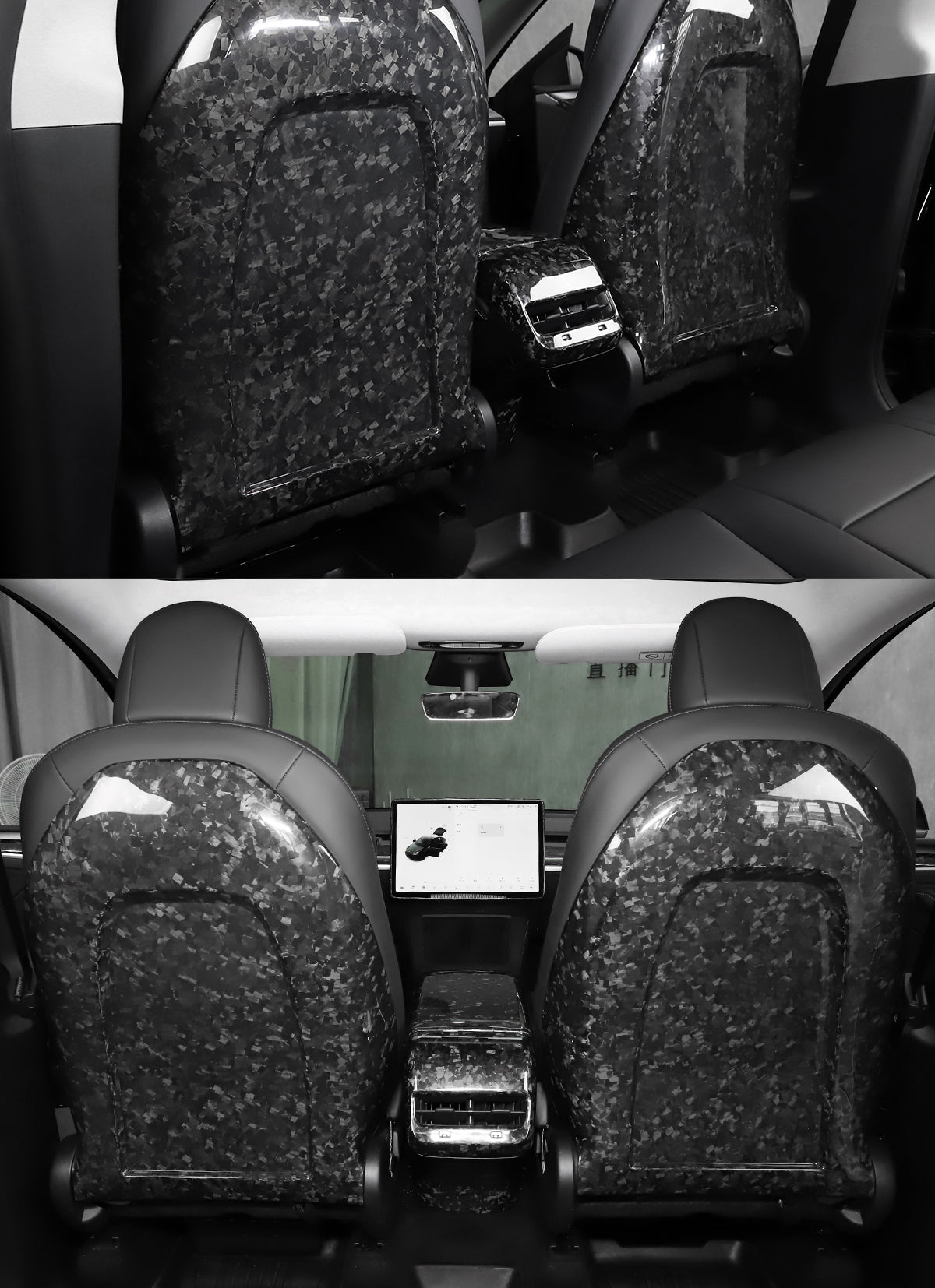 Bright Forging Pattern Real Carbon Fiber Back Seat Decorative Replacement Covers For Model 3 and Model Y