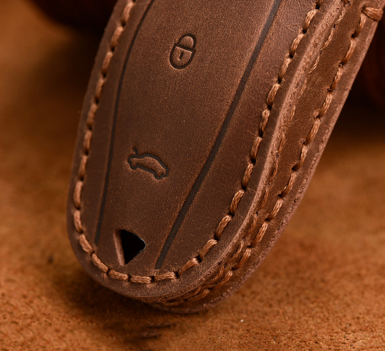 Brown Leather Protective Car Key Cover For All Tesla Models