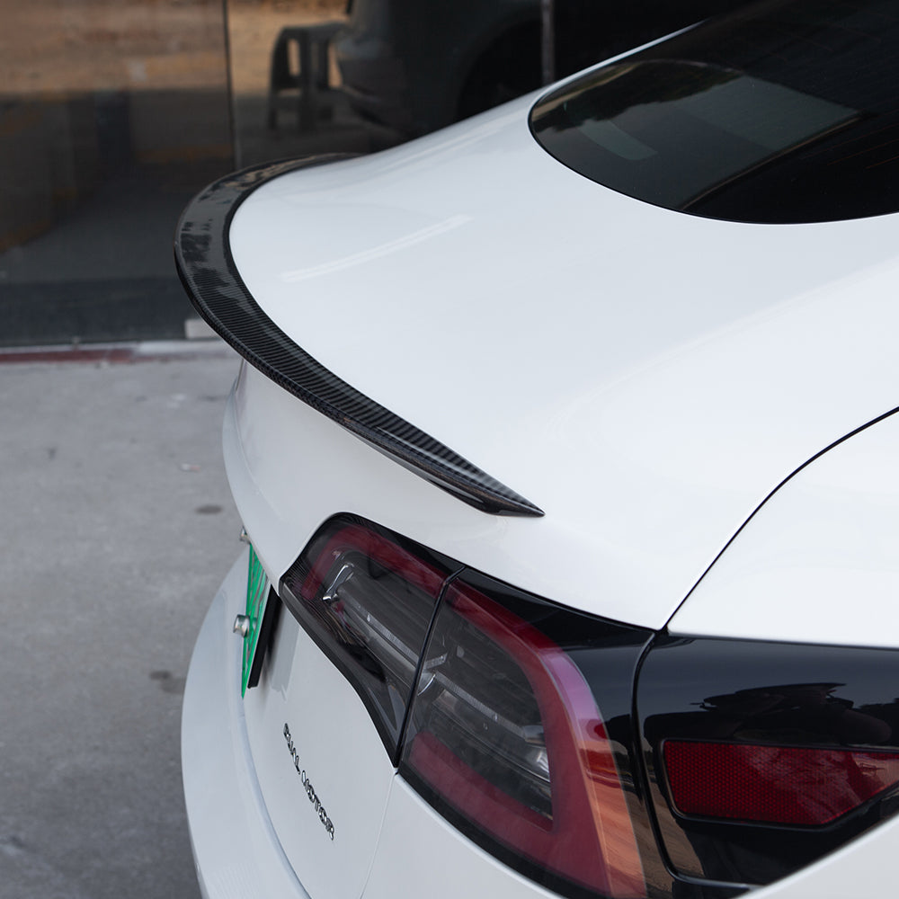 Bright Carbon Real Carbon Fiber Rear Trunk Wing Spoiler For Model 3