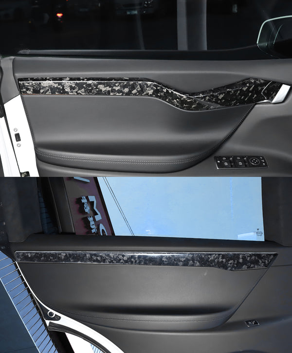 Bright Forging Pattern Real Carbon Fiber Front and Rear Door Trim Panels For Model X