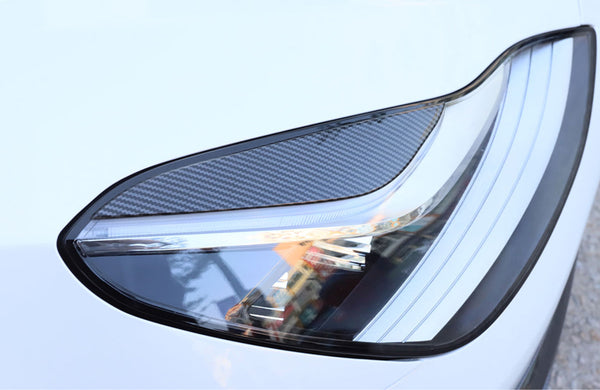 Carbon Fiber Pattern Front Headlight Decorative Eyebrow Sticker For Model 3