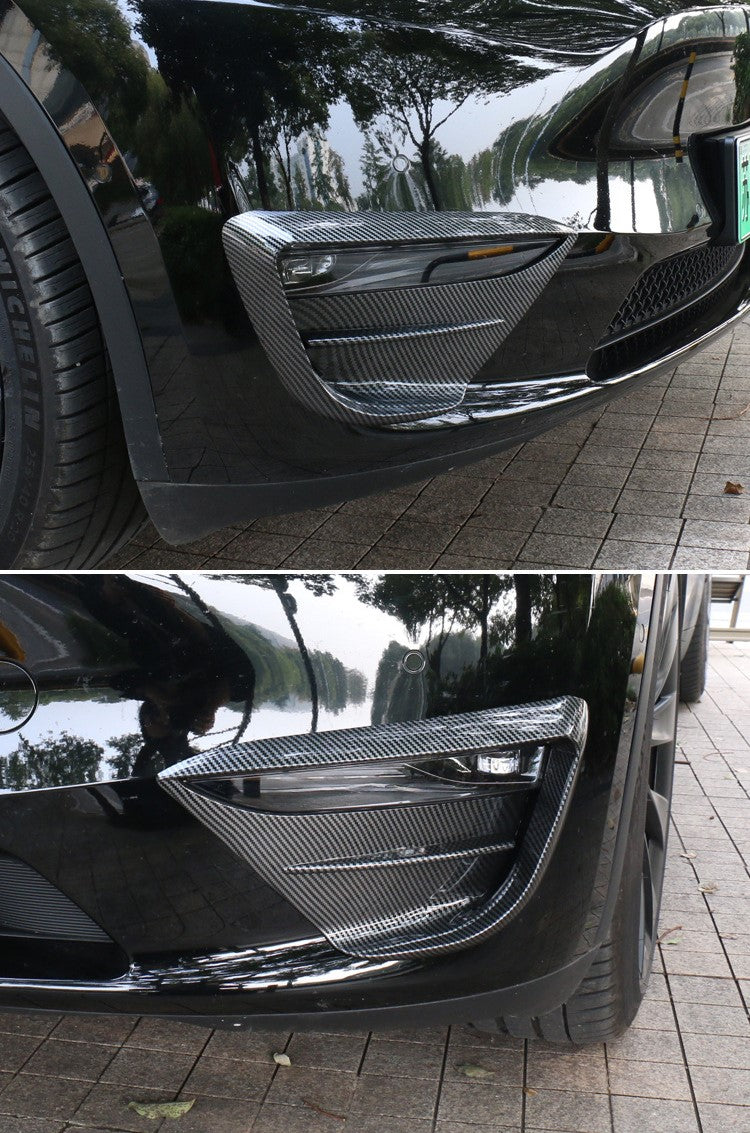 Bright Carbon Pattern ABS Front Fog Lamp Spoiler For Model 3