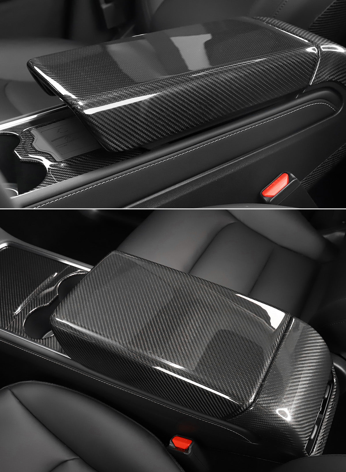 Bright Carbon Real Carbon Fiber Armrest Box Protective Cover For Model 3 and Model Y