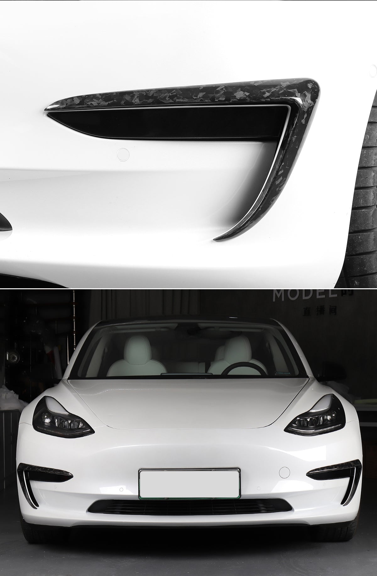 Bright Forging Pattern Real Carbon Fiber Front Fog Lamp Trim Strip For Model 3 and Model Y