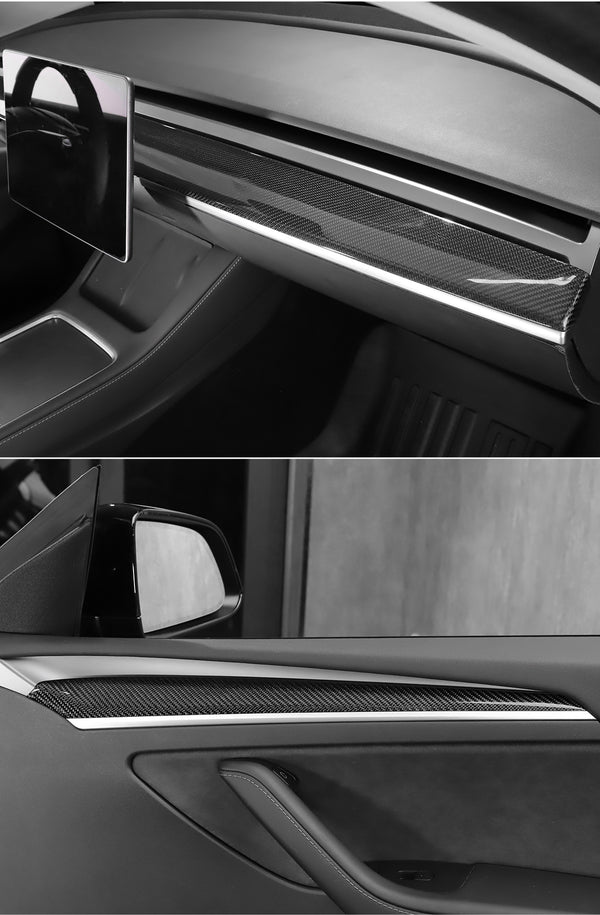 Bright Carbon Real Carbon Fiber Dashboard Decorative Replacament Panel Trim For Model 3 and Model Y