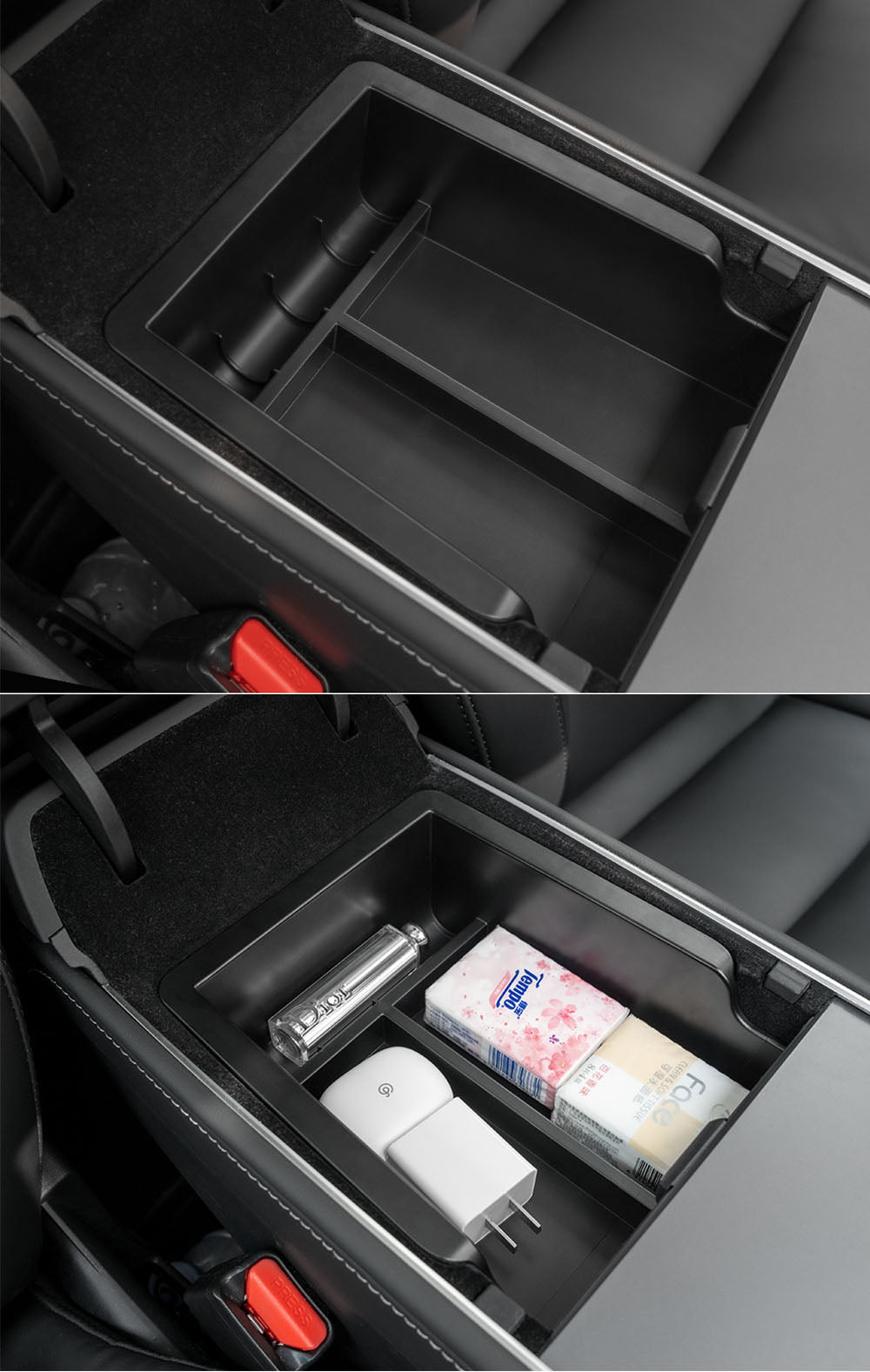 Flocking Rear Central Storage Box Organizer and Water Cup Holder Cover with Storage Set For Model 3 and Model Y