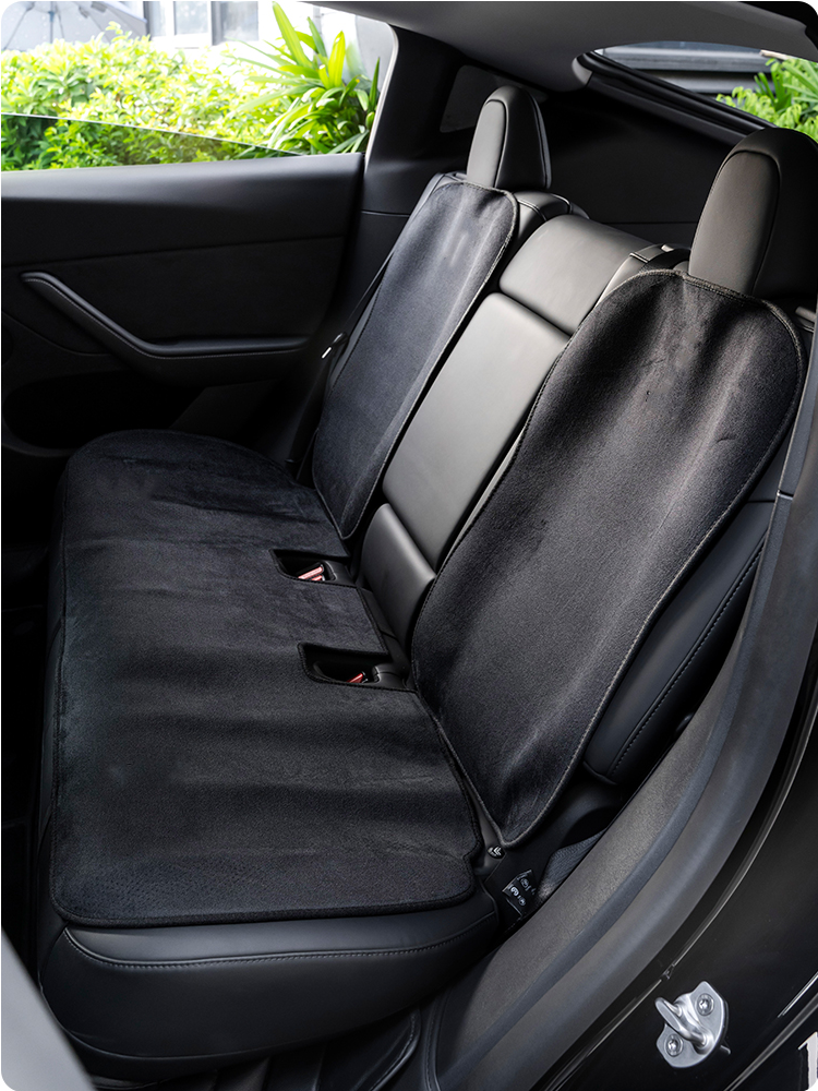 Black Flannel Front and Rear Car Seat Cushion Covers For Model 3