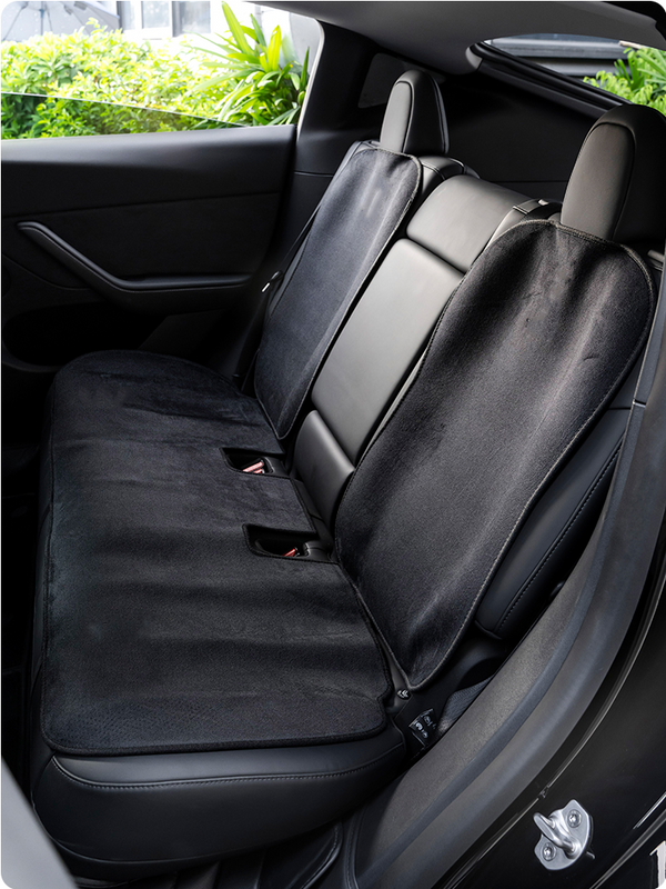 Black Flannel Full Car Seat Cushion Cover Set For Model 3