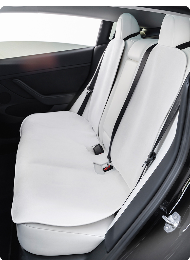 White Flannel Front and Rear Car Seat Cushion Covers For Model 3