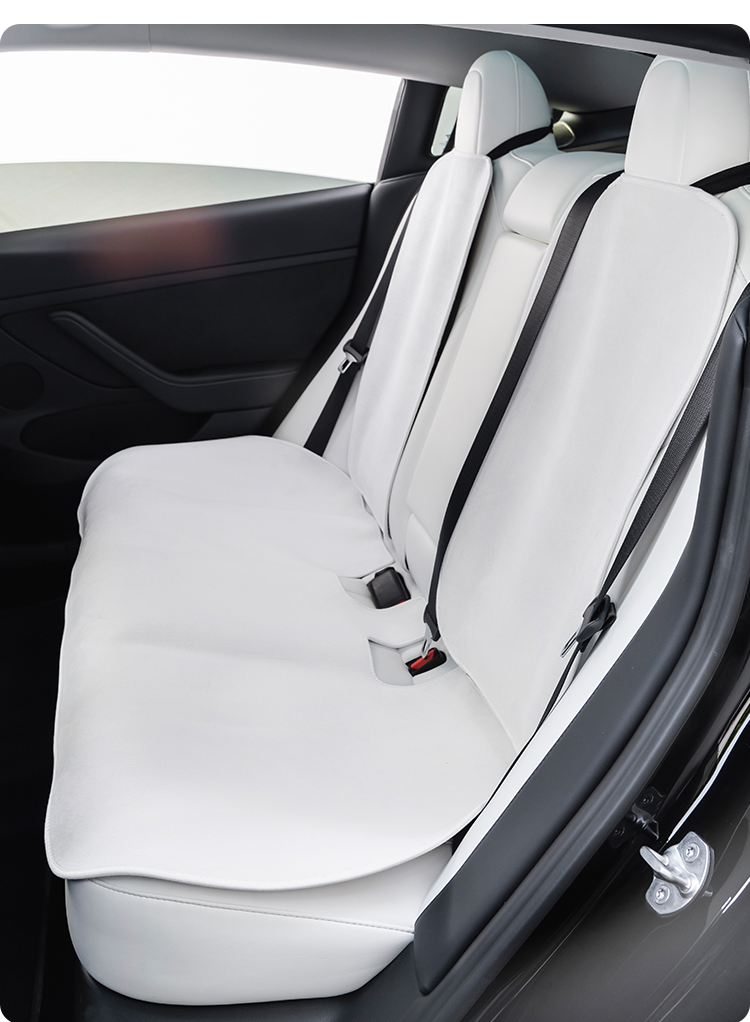 White Flannel Full Car Seat Cushion Cover Set For Model 3