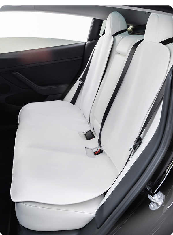 White Flannel Full Car Seat Cushion Cover Set For Model Y
