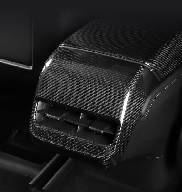 Bright Carbon Real Carbon Fiber Rear Console Air Outlet Vent Decorative Trim Cover For Model 3 and Model Y