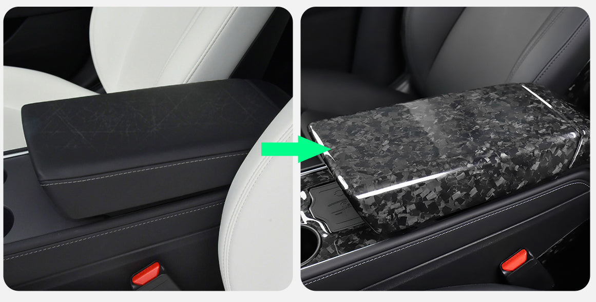 Bright Forging Pattern Real Carbon Fiber Armrest Box Protective Cover For Model 3 and Model Y