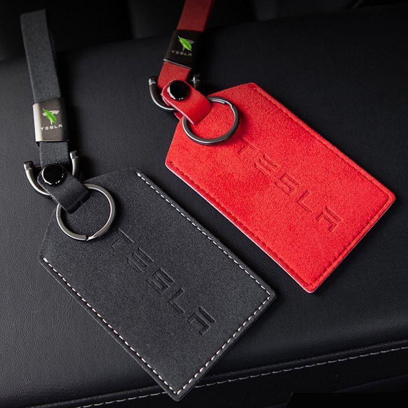 Red Leather Protective Car Card Key Cover For All Tesla Models
