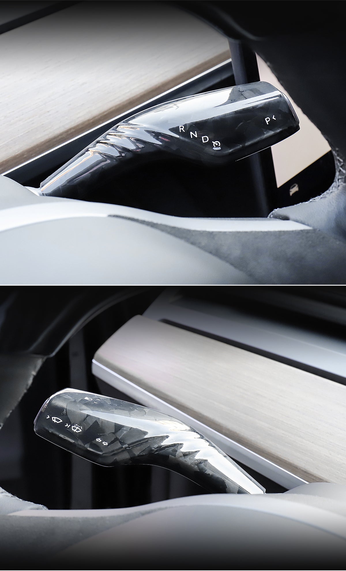 Bright Forging Pattern Real Carbon Fiber Turn Signal Lever Full Cover For Model 3 and Model Y