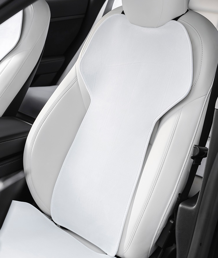 White Flannel Front Car Seat and Backrest Cushion Cover Set For Model 3 and Model Y