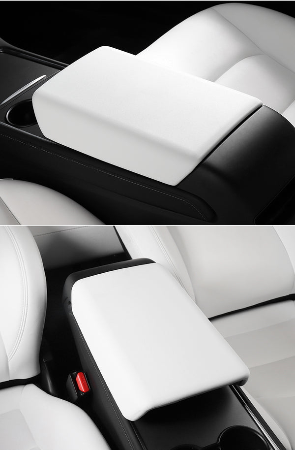 White TPE Armrest Box Protective Cover For Model 3 and Model Y