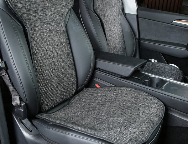 Gray Linen Front Car Seat Cushion Cover For Model 3