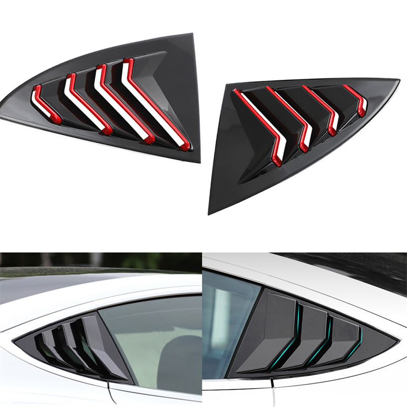Black and Red ABS Sport Rear Side Window Louver Cover for Model 3 2017-2021