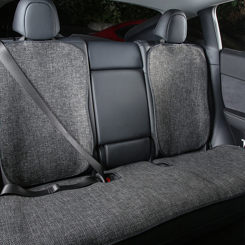 Gray Linen Full Car Seat Cushion Cover Set For Model 3