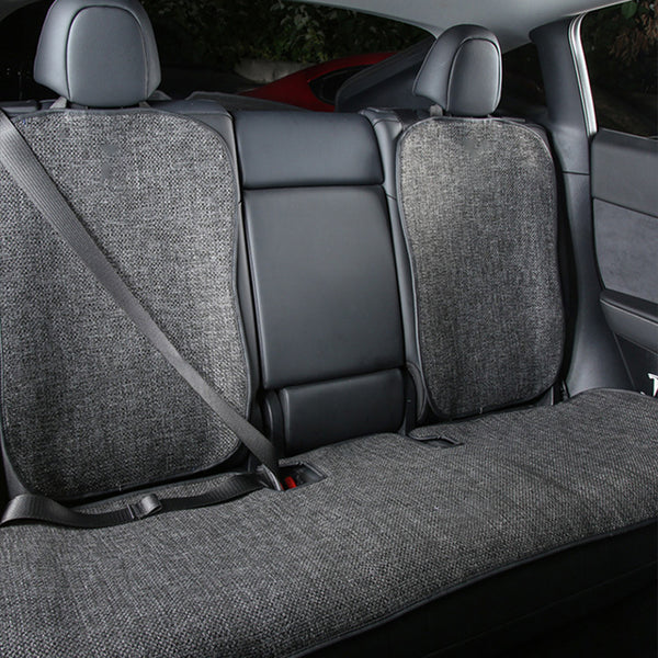 Gray Linen Front and Rear Car Seat Cushion Covers For Model 3