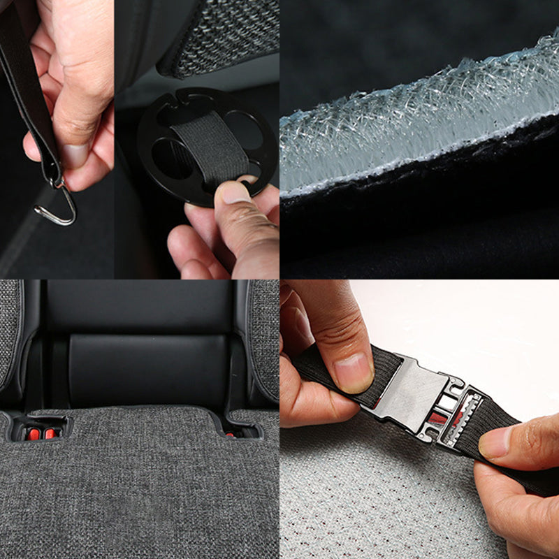 Gray Linen Full Car Seat Cushion Cover Set For Model 3