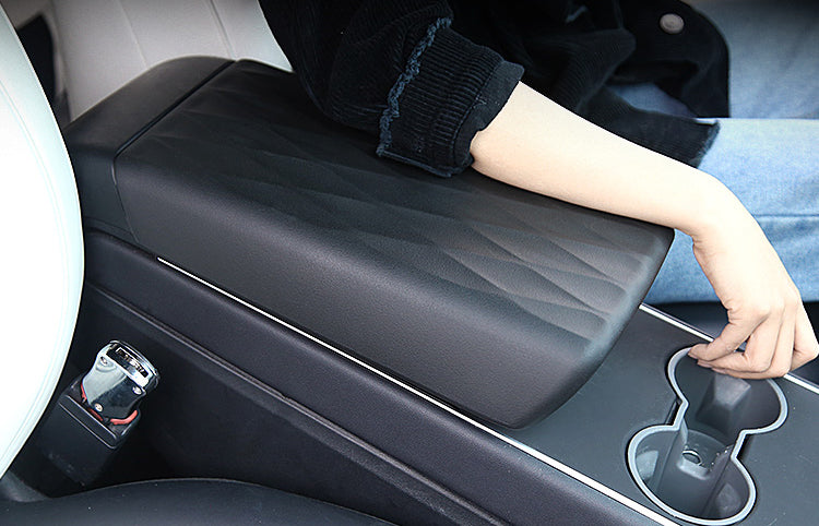 Patterned Black TPE Armrest Box Protective Cover For Model 3 and Model Y