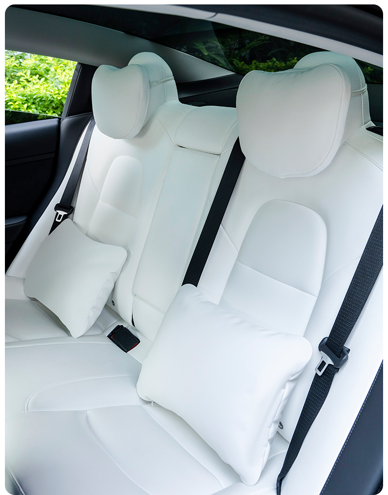 White Nappa Leather Waist Rest and Headrest Neck Pillow Set For All Tesla Models